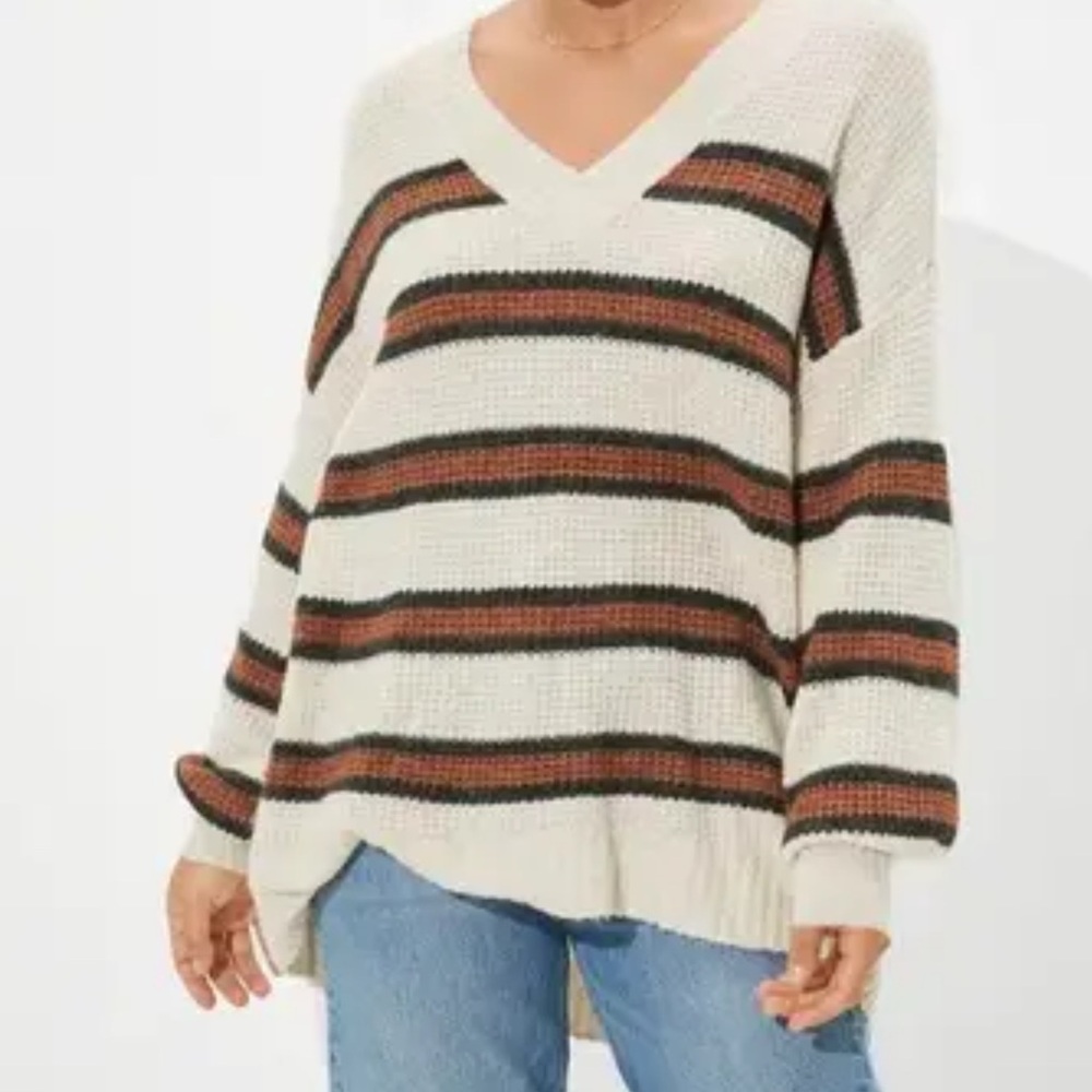 American Eagle Outfitters V-Neck waffle knit Sweater oversized xs - Picture 2 of 5